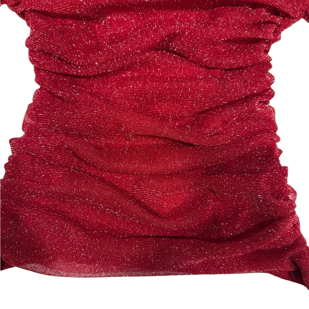 SHEIN Vibrant Bling Sparkle Semi Sheer Ruched Long Sleeve Red Top 2XL - Picture 4 of 8